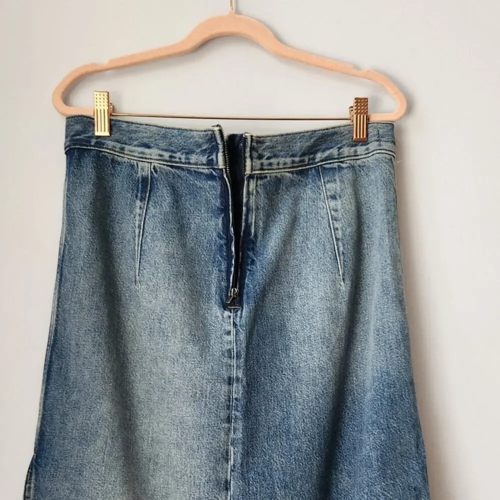 NWT Madewell Denim Midi Pencil Skirt in Billings Wash Blue 29 *Flaw